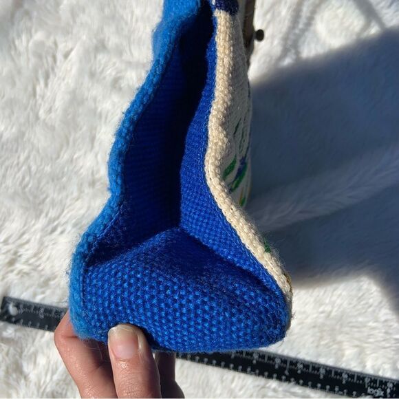 Stunning Vintage Blue & Yellow Pearled Tulip Handbag - Picture 5 of 12